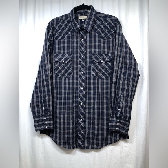 Roper Gold Collection Blue White Red Plaid Pearl Snap Button Mens Shirt Large - Picture 8 of 16